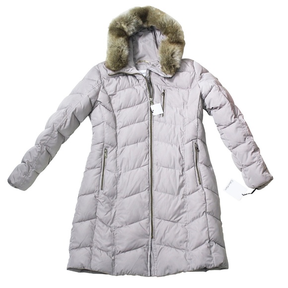 calvin klein faux fur trim puffer coat